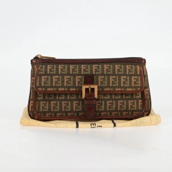 Fendi Handbags - FENDI Zucchino Canvas Pouch Khaki Auth